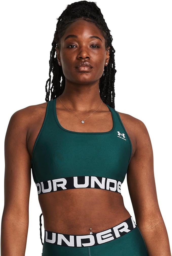 Under Armour Womens HeatGear Authentics Mid Impact Branded Sports Bra