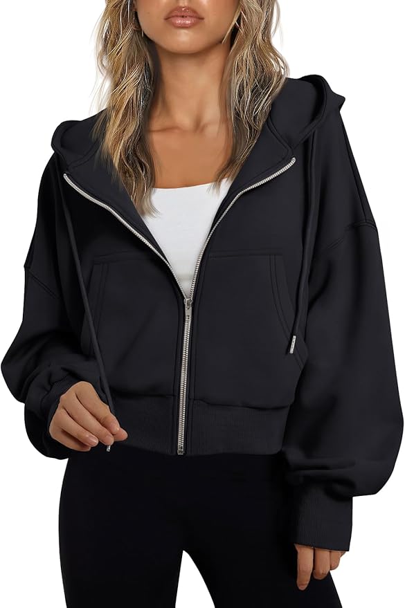 Trendy Queen Hoodies for Women Full Zip Up Cropped Sweatshirts Jackets Casual Comfy Gym Tops Fall Outfits Winter Clothes 2026