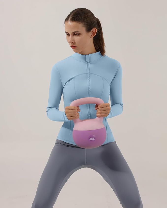 Gacaky Women's Slim Fit Workout Running Track Jackets Full Zip-up Yoga Athletic Jacket with Thumb Holes