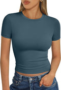 Trendy Queen Womens Short Sleeve T Shirts - Buttery Soft Summer Crop Tops Slim Fit Y2k Basic Tees for Workout