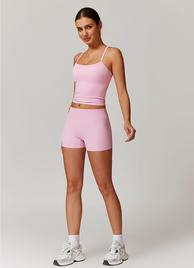 IMEKIS Women's Workout Sets 2 Piece Yoga Outfit High Waisted Biker Shorts Leggings Sports Bra Gym Fitness Clothes Tracksuit
