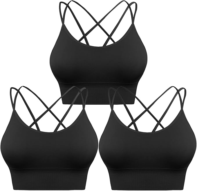 Sykooria 3 Pack Strappy Sports Bra for Women Sexy Crisscross for Yoga Running Athletic Gym Workout Fitness Tank Tops
