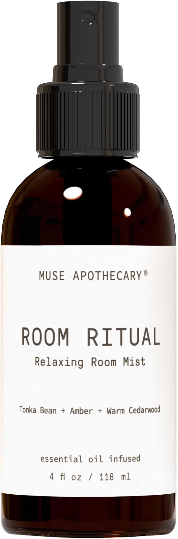 Muse Apothecary Room Ritual - Aromatic and Relaxing Room Mist, Infused with Natural Essential Oils - 4oz, Tonka Bean + Amber + Warm Cedarwood