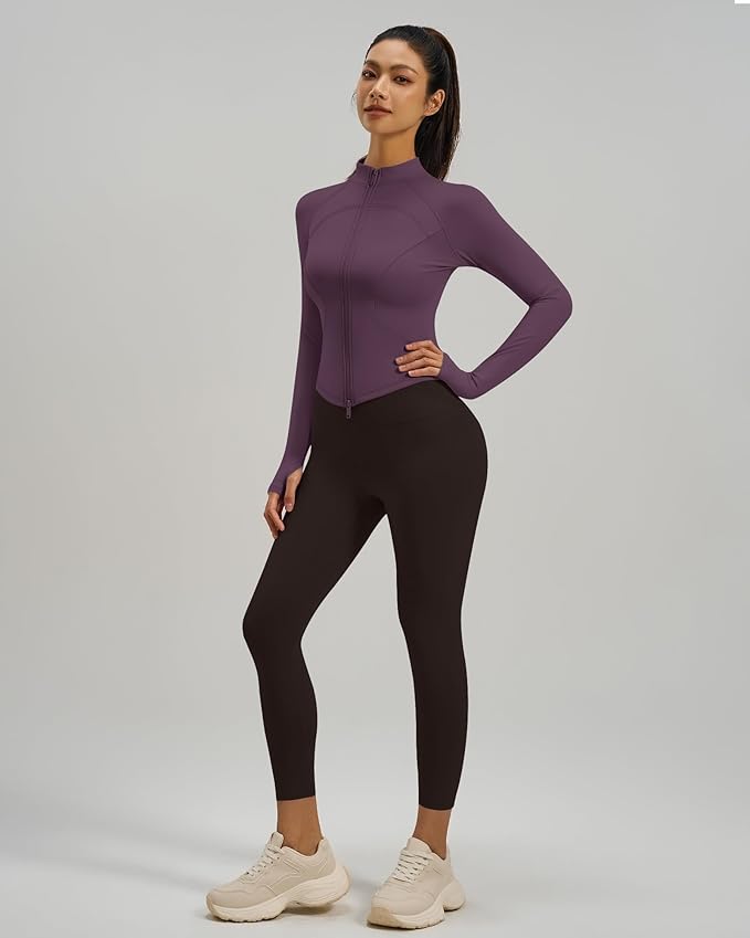 Gacaky Womens Cropped Workout Running Jackets Lightweight Slim Fit Athletic Yoga Jacket Full Zip Tops with Pocket