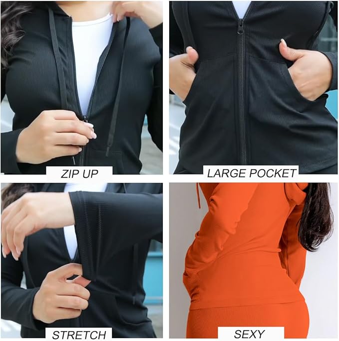 YeGine Women 2 Piece Outfits Long Sleeve Tracksuit Bodycon Matching Sets Hoodie Jacket Jogging Suit