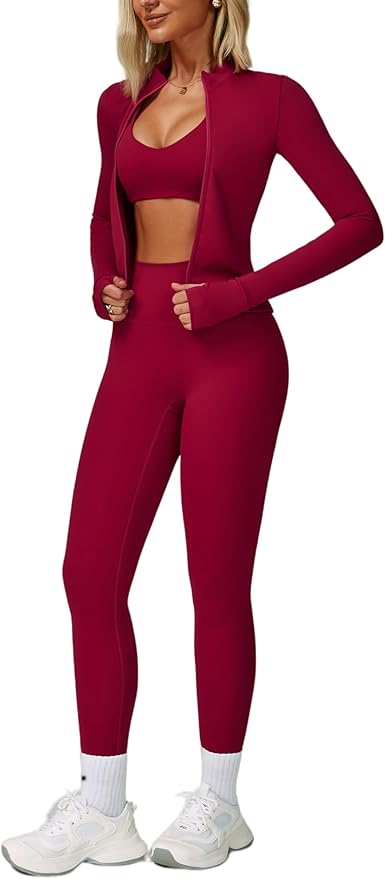Yknktstc Womens Two Piece Tracksuit Set Long Sleeve Zipper Jacket with Athletic High Waist Leggings Workout Outfit