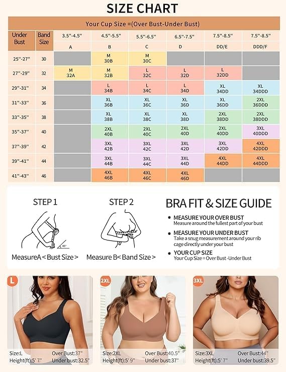 PoseFree Womens Seamless Wireless Supportive Bra Push Up Comfort Soft No Underwire Full Coverage T-Shirt Bra