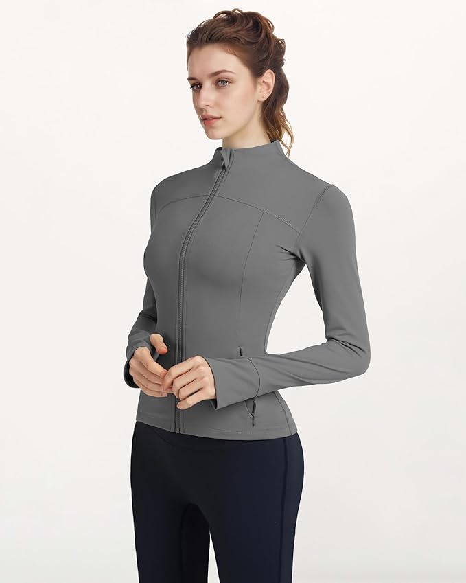 Locachy Women's Slim Fit Full Zip Athletic Running Sports Workout Jacket with Thumb Holes