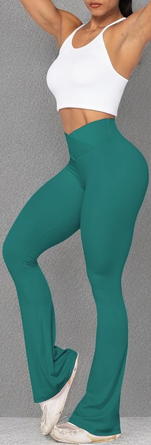 Sunzel Flare Leggings, Crossover Yoga Pants with Tummy Control, High-Waisted and Wide Leg