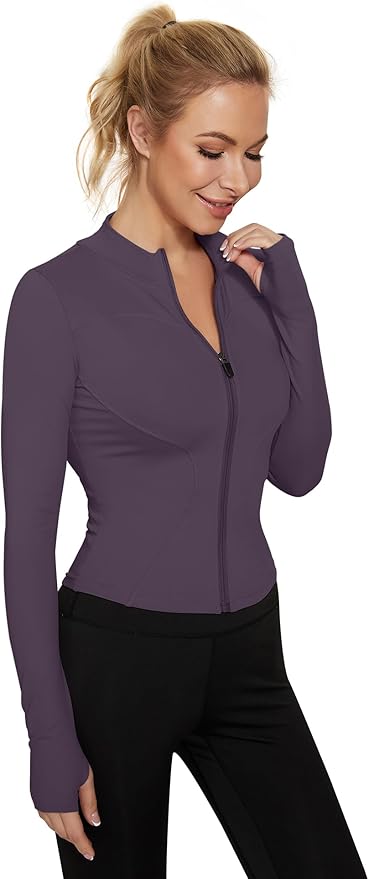 LUYAA Women's Workout Jacket Lightweight Zip Up Yoga Jacket Cropped Athletic Slim Fit Tops