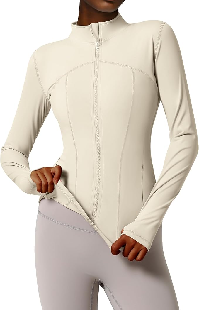 Gacaky Women's Slim Fit Workout Running Track Jackets Full Zip-up Yoga Athletic Jacket with Thumb Holes