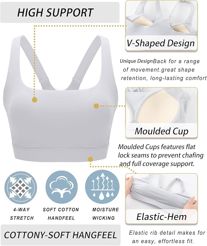 RUNNING GIRL Sports Bra for Women, Molded Cup High Impact Sports Bras for Women with Sewn in Pads