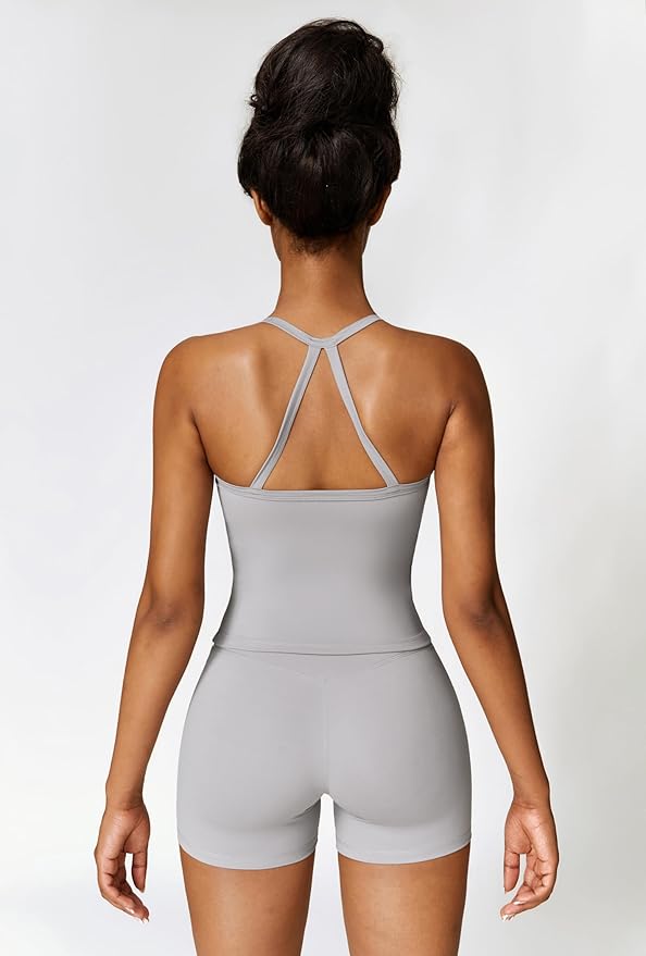 QBGJTD Two Piece Workout Sets For Women Tank Top Matching High Waist Booty Lifting Shorts Gym Yoga Active Wear Outfits