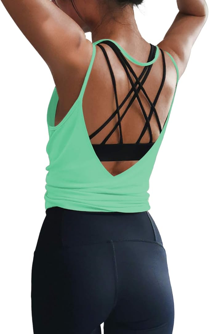 LEXISLOVE Womens Workout Shirts Sexy Open Back Activewear Workout Clothes Sports Yoga Tank Tops