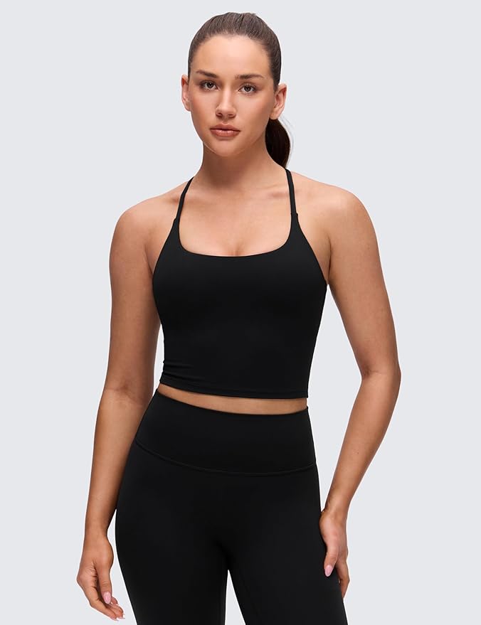CRZ YOGA Butterluxe Twist Cross Back Crop Tank Tops for Women - Padded Adjustable Straps Yoga Longline Sports Bras