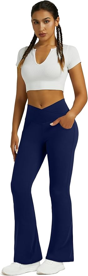Flare Leggings for Women Yoga Pants with Pockets High Waisted Crossover Flare Leggings Bootcut Casual Yoga Pants