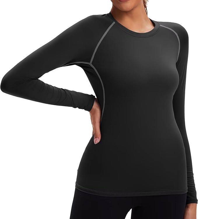 NebuKinex 5 Pack Women's Compression Shirt Long Sleeve Workout Tops Athletic Baselayer Quick Dry Gym Yoga Running T-Shirt