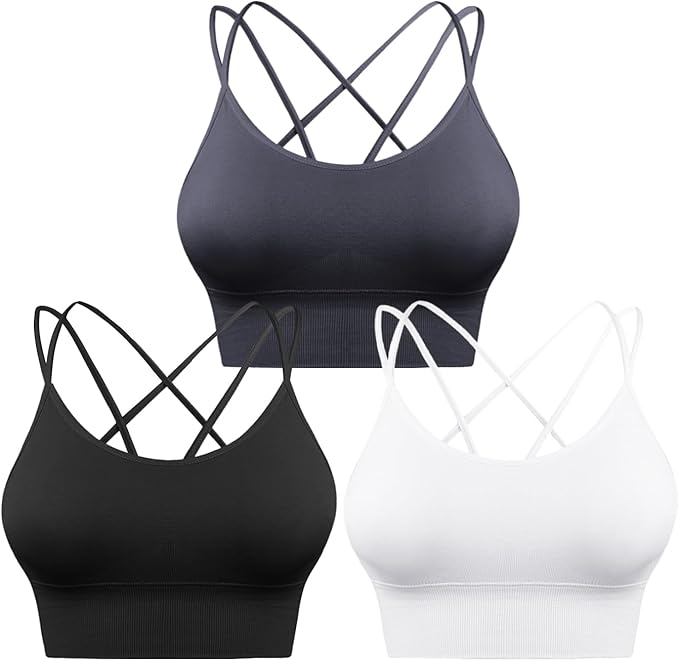 Sykooria 3 Pack Strappy Sports Bra for Women Sexy Crisscross for Yoga Running Athletic Gym Workout Fitness Tank Tops