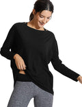 CRZ YOGA Pima Cotton Boat Neck Long Sleeve Shirts for Women - Workout Athletic Yoga Casual Tops Loose Fit Fall T-Shirts