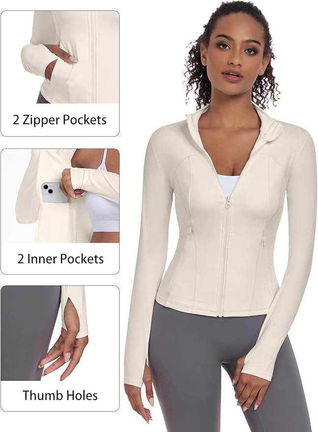 VUTRU Womens Workout Yoga Jacket Lightweight Zip Up Athletic Jacket Lightweight Cropped Jacekt with Pockets