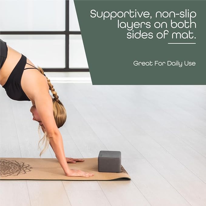 Workout Mat with Carrying Strap - 6mm Thick Cork Yoga Mat (72” x 24”) - Non-Slip Cork Mat for Home, Gym, Fitness & Hot Yoga - Lightweight, Cushioned, Durable & Sweat-Resistant by Fitby