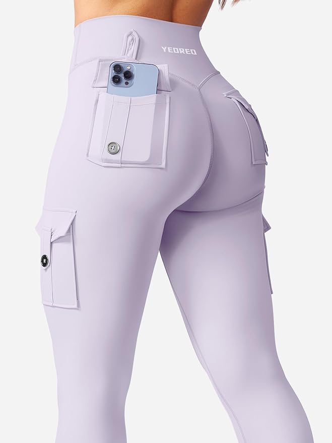 YEOREO CoreFlex Workout Cargo Leggings with Pockets for Women Hidden Scrunch Butt Lifting Leggings Gym Yoga Pants