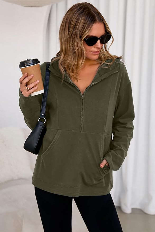 Dokotoo Hoodies for Women Soft Fleece Half Zip Up Hoodie Long Sleeve Casual Pullover Oversized Sweatshirt Hooded Tops