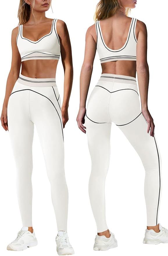 Nirovien Womens 2 Piece Workout Sets Athletic Yoga Sets Pilates Gym Outfits Butt Lifting Leggings and Sports Bra
