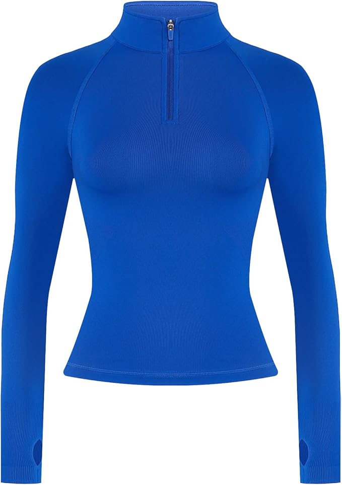 AUROLA Influence Workout Jacket for Women, Half Zip Cropped Slim Fit Long Sleeve Yoga Jackets Athletic Top with Thumb Holes