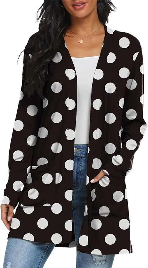 Womens Casual Lightweight with Pocketes Long Sleeve Open Front Cardigan