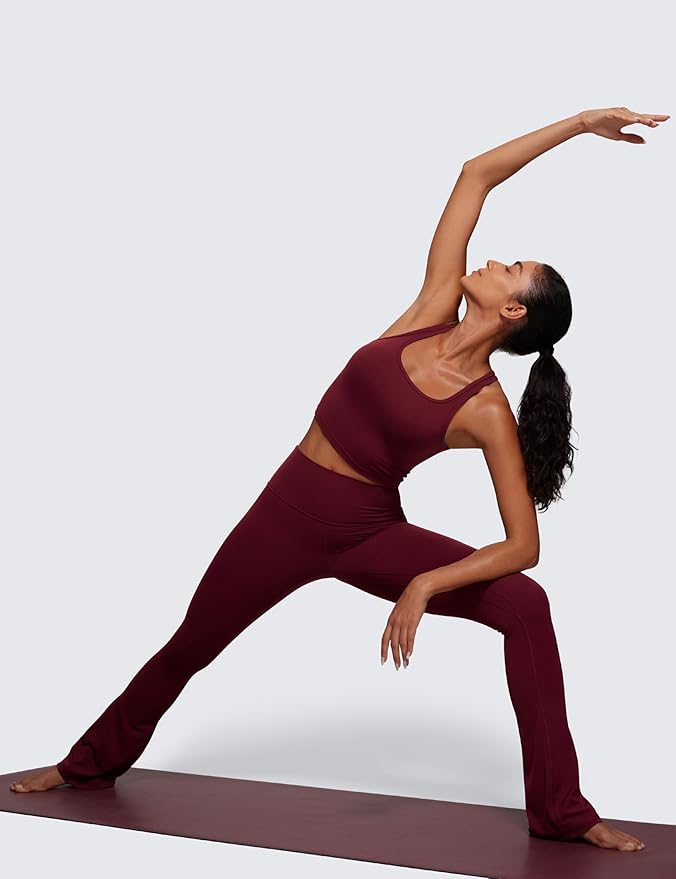 CRZ YOGA Butterluxe Racerback Crop Tank Tops for Women - Padded Y-Back Longline Sports Bras Scoop Neck Workout Yoga