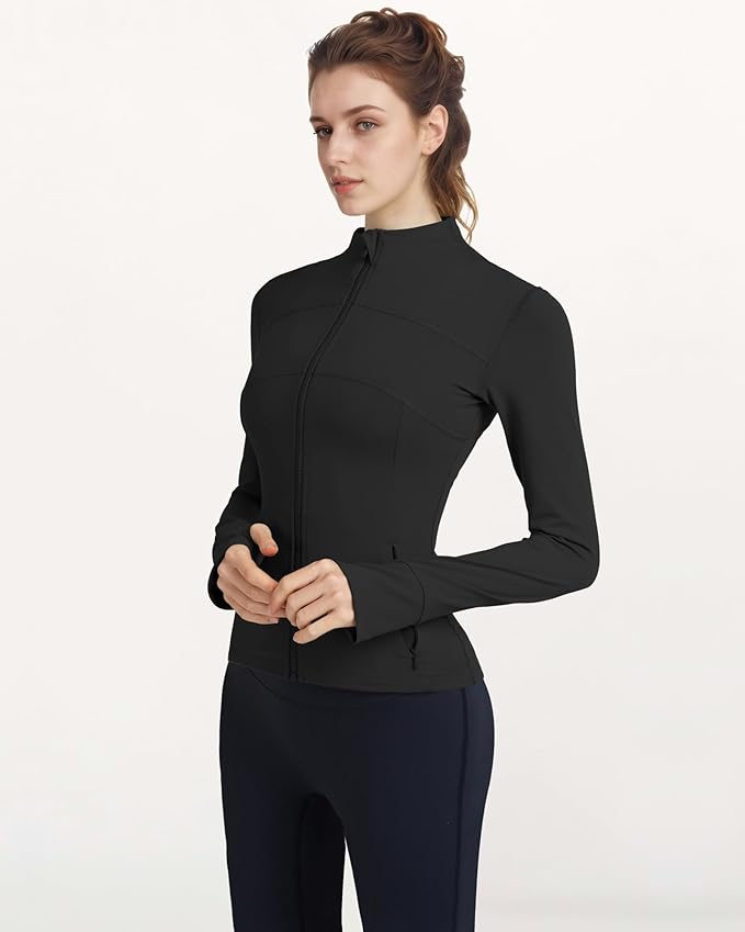 Gacaky Women's Slim Fit Workout Running Track Jackets Full Zip-up Yoga Athletic Jacket with Thumb Holes