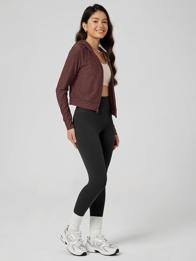 ODODOS Women's Full-Zip Cropped Hoodie - odSTRATUM Tech Ultra Soft UPF 50+ Hooded Jacket with Pockets