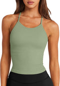 LASLULU Womens Sports Bra Seamless Long Crop Tank Racer Back Spaghetti Strap Workout Yoga Bra Padded Halter Neck Casual Tops