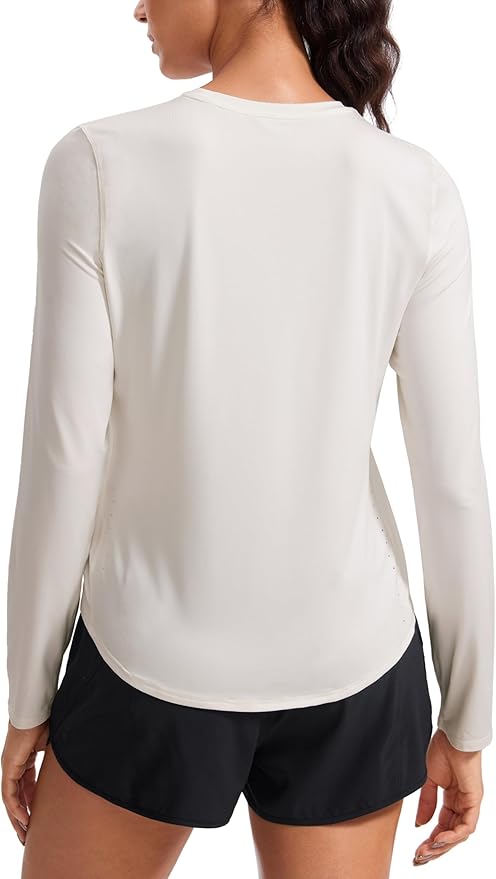 CRZ YOGA Lightweight Workout Long Sleeve Shirts for Women - Gym Running Fall Athletic Training T-Shirts High Neck Tops