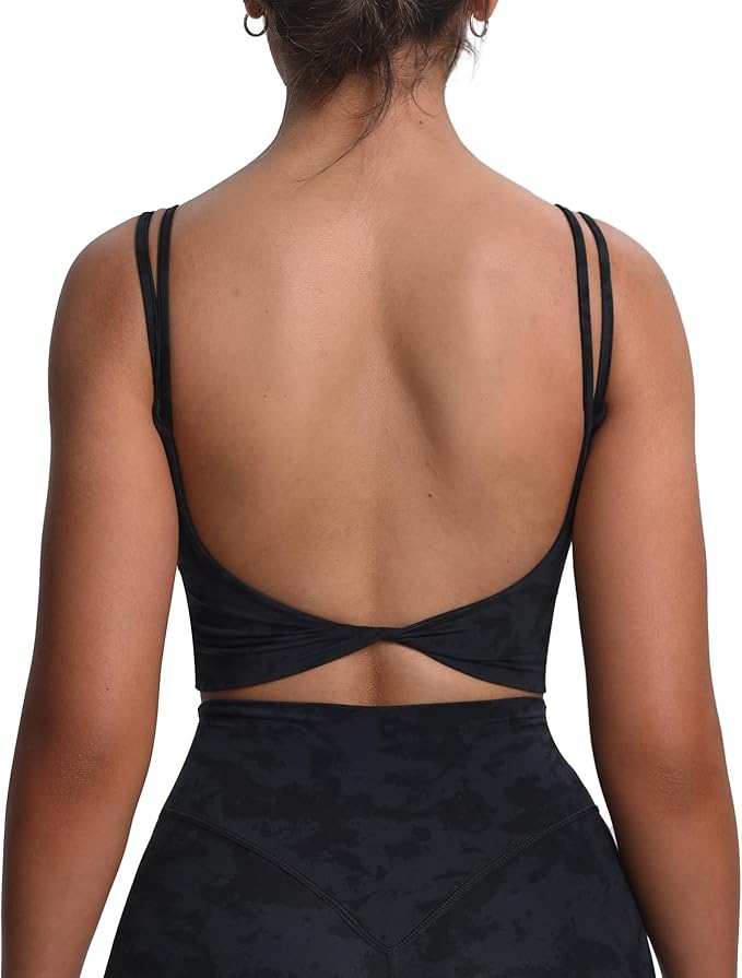 Aoxjox Women's Workout Sports Bras Fitness Yoga Crop Tank Metamorph Twist Back Cami