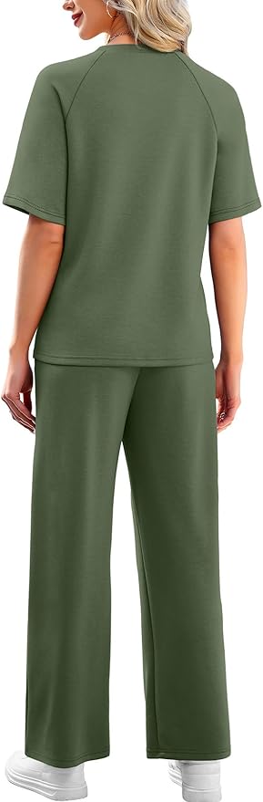 WIHOLL 2 Piece Sets for Women Resort Wear Travel Vacation Outfits Summer Short Sleeve Lounge Sets