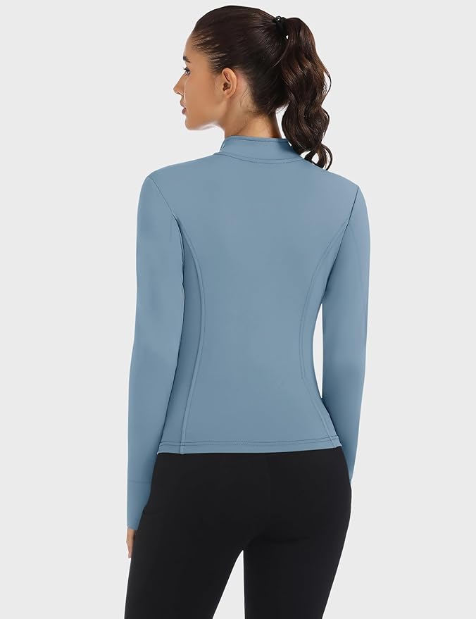 Loovoo Women's Workout Jacket Lightweight Zip Up Athletic Jackets Cropped Slim Fit Running Yoga Tops with Pockets