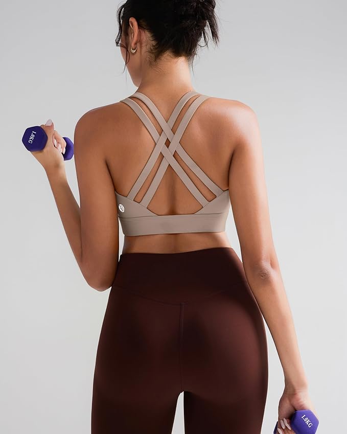RUNNING GIRL High Impact Sports Bras for Women - Scoop Neck Strappy Sports Bra High Support Moulded Cup Workout Bra
