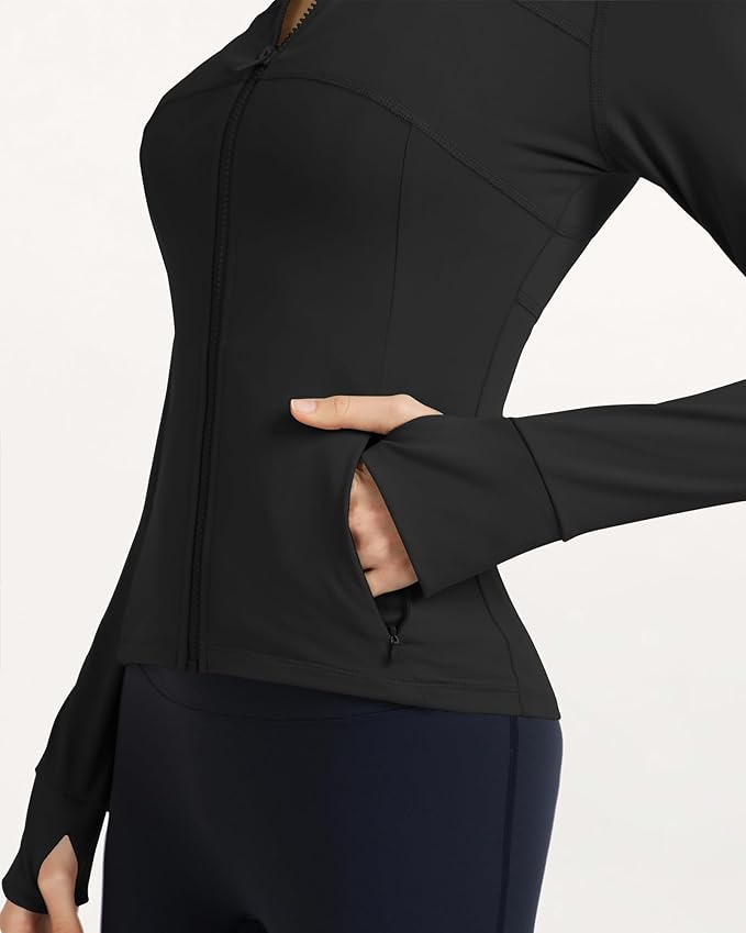 Gacaky Women's Slim Fit Workout Running Track Jackets Full Zip-up Yoga Athletic Jacket with Thumb Holes