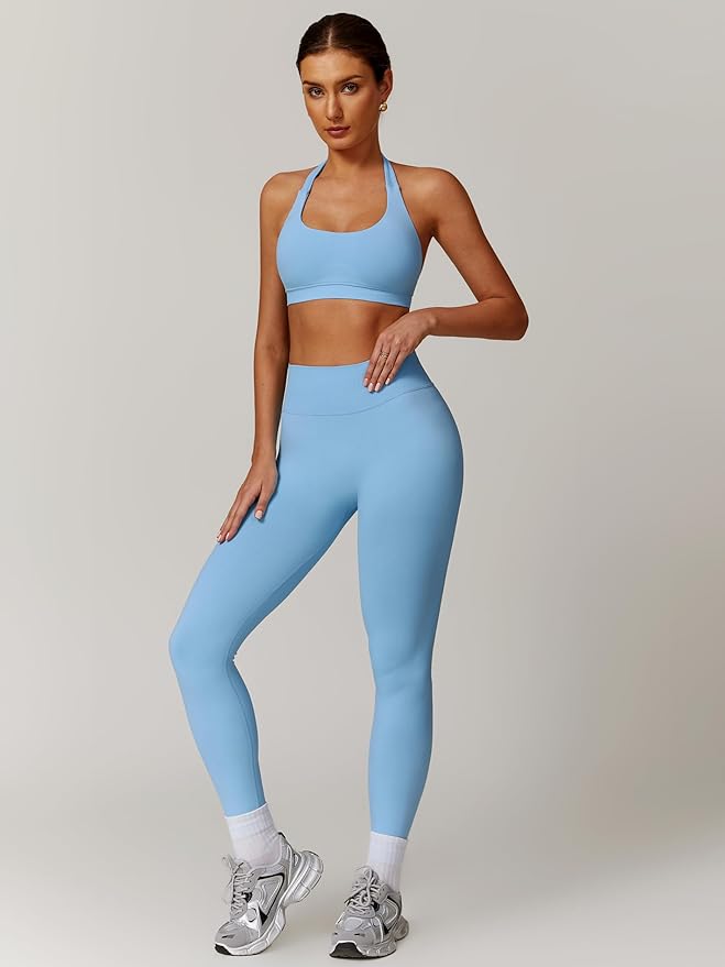 ABOCIW Workout Sets for Women Seamless Scunch Butt Lifting Impact Leggings Halter Sports Bra 2 Piece Gym Outfits