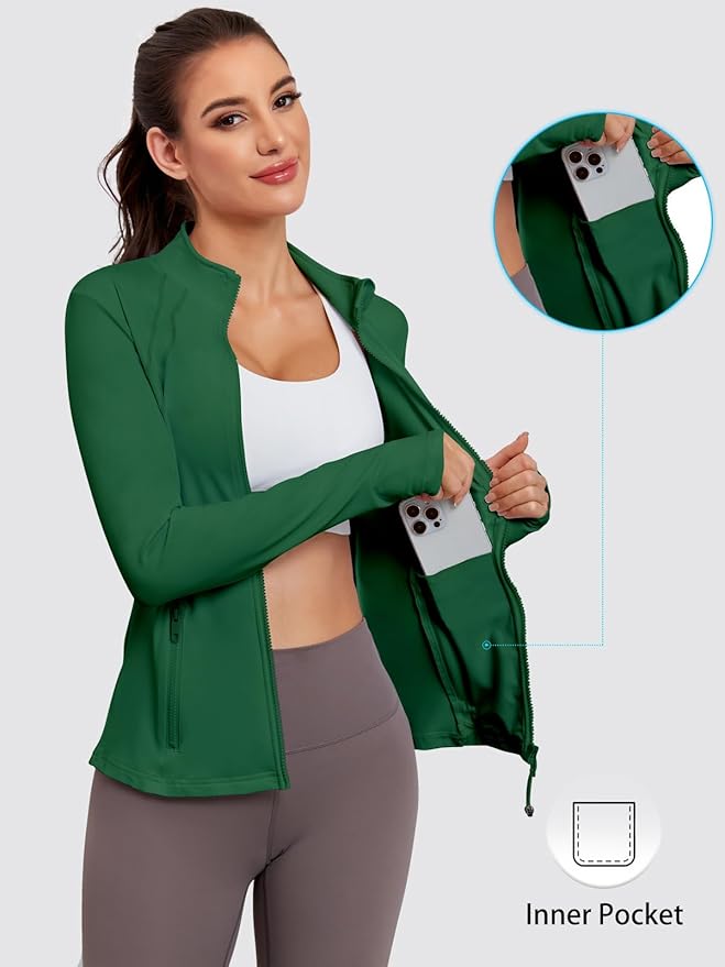 VUTRU Women Athletic Jacket Fitted Workout Running Zip Up Track Coat Layer with Thumb Holes Pockets for Yoga Gym Travel