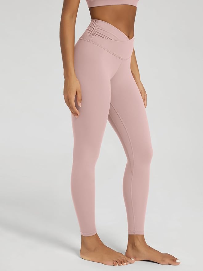 ODODOS Women's Cross Waist Yoga Leggings with Inner Pocket, 23"/25"/28" Gathered Crossover Workout Yoga Pants