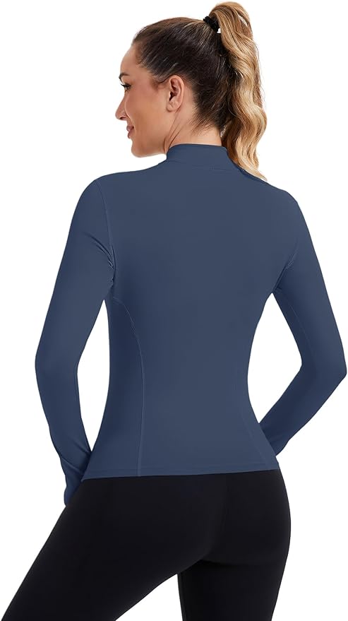 ZHENWEI Womens Workout Tops Long Sleeve Quarter Zip Pullover Quick Dry Golf Shirt Athletic Slim Fit Crop Yoga Gym Tops