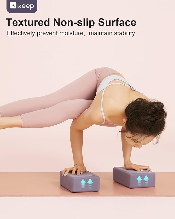 KEEP Yoga Block, High-Density EVA Foam 2 Pack Yoga Block with Non-Slip Textured Surface, Supportive, Lightweight - Ideal for Yoga