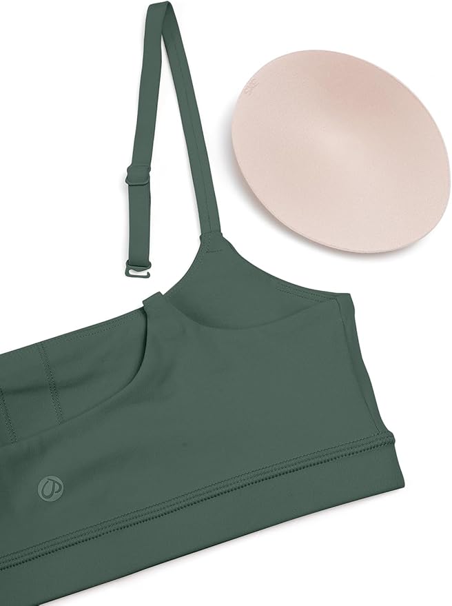 CRZ YOGA Butterluxe Adjustable Spaghetti Strap Sports Bras for Women - Scoop Neck Wireless Padded Yoga Workout Crop Top