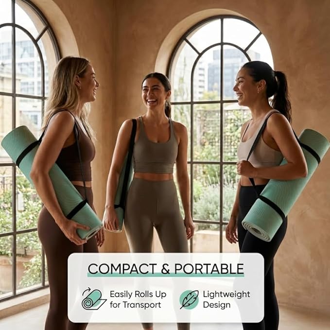 Rubber Yoga Mat (72" x 24" x 5mm) - Cruise Color Non-Slip Workout Mat with Alignment Lines for Women & Men - Durable, Eco-Friendly, Latex-Free Exercise Mat for Home, Pilates & Fitness by ENERGI CORE