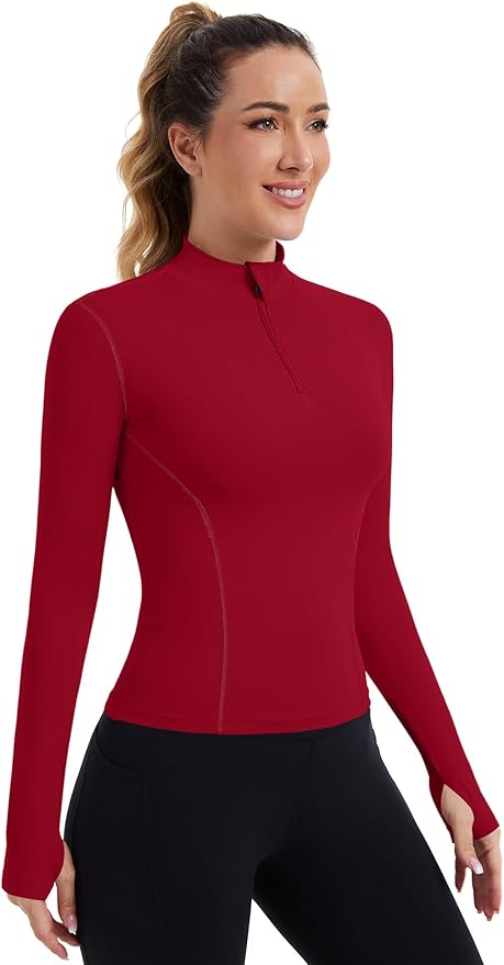 ZHENWEI Womens Workout Tops Long Sleeve Quarter Zip Pullover Quick Dry Golf Shirt Athletic Slim Fit Crop Yoga Gym Tops