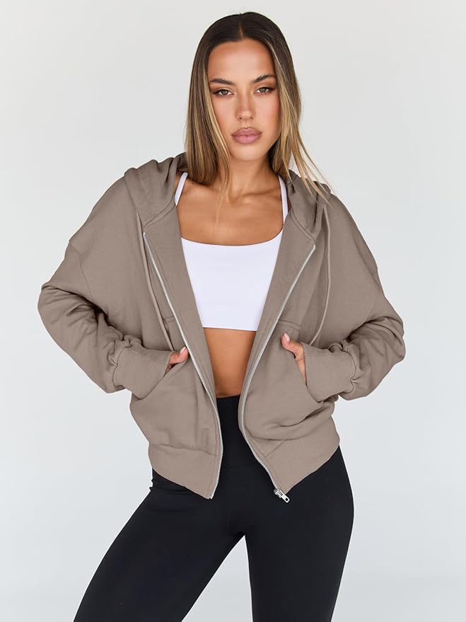 Trendy Queen Hoodies for Women Full Zip Up Cropped Sweatshirts Jackets Casual Comfy Gym Tops Fall Outfits Winter Clothes 2026