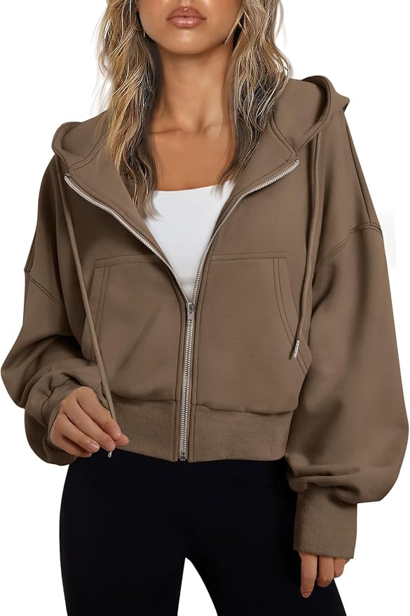 Trendy Queen Hoodies for Women Full Zip Up Cropped Sweatshirts Jackets Casual Comfy Gym Tops Fall Outfits Winter Clothes 2026